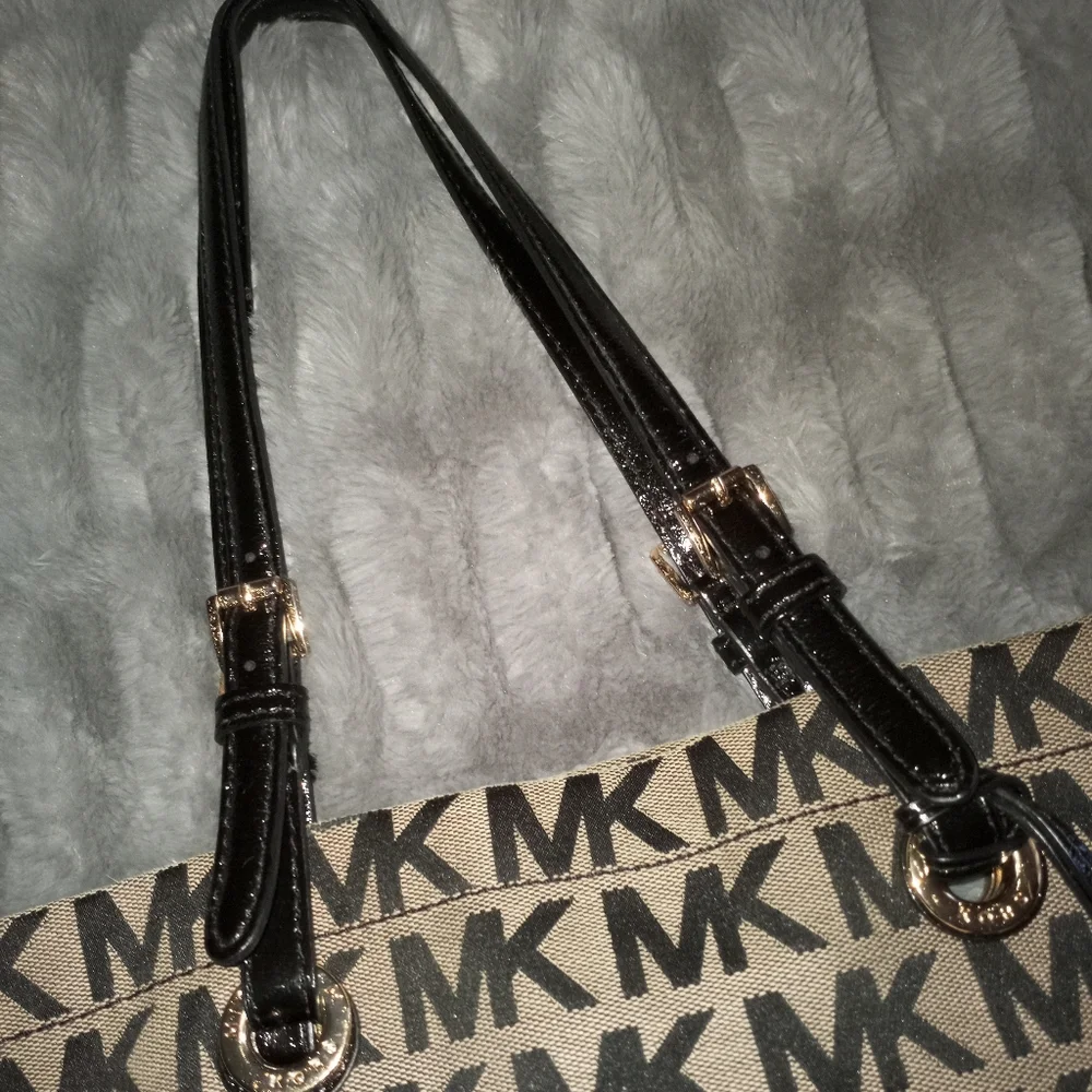Michael Kors Beige Monogram MK Logo Tote Bag